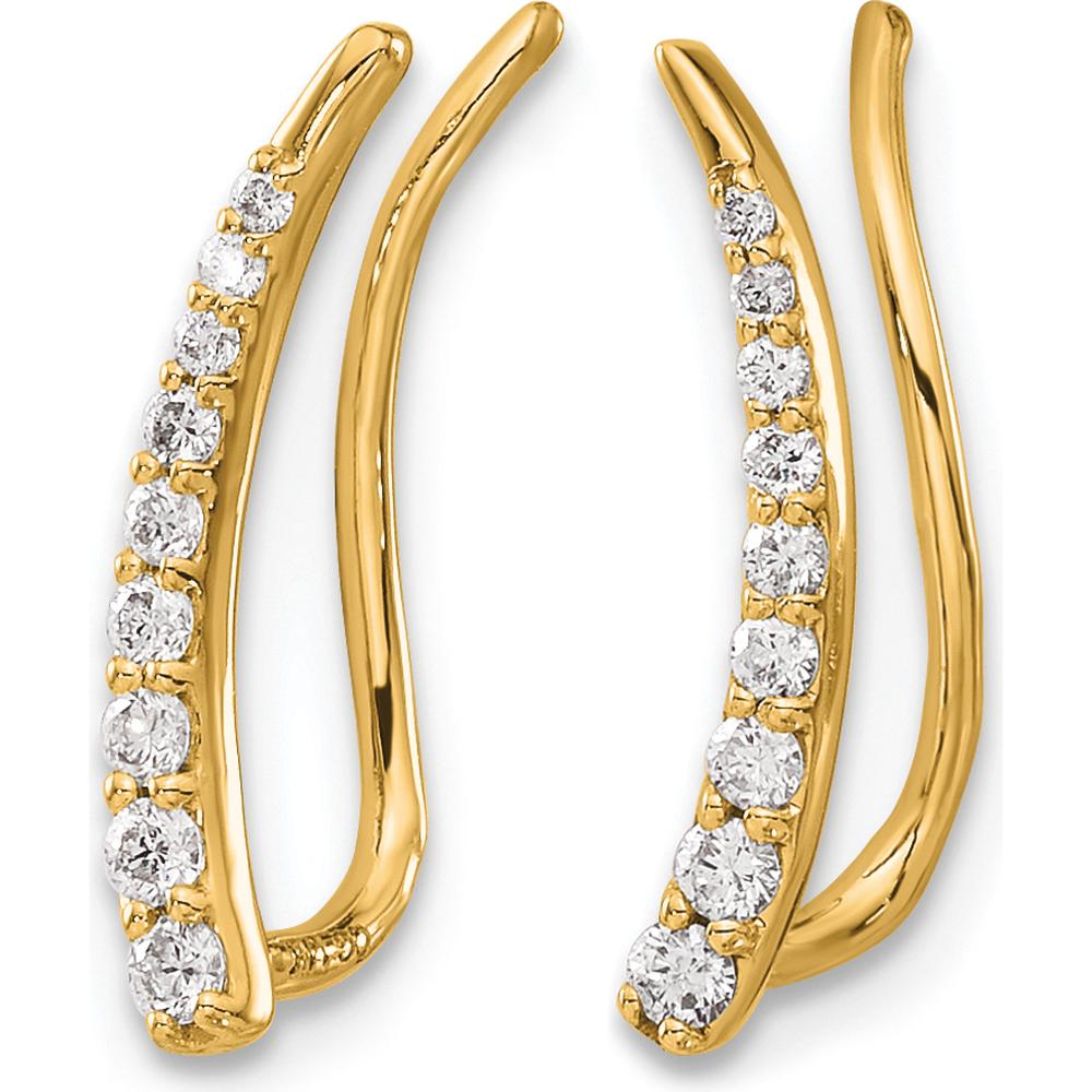14K Yellow Gold Diamond Ear Climbers with Round Cut Diamonds - 0.072 Carats Total Diamond Weight by Oro Pregiato