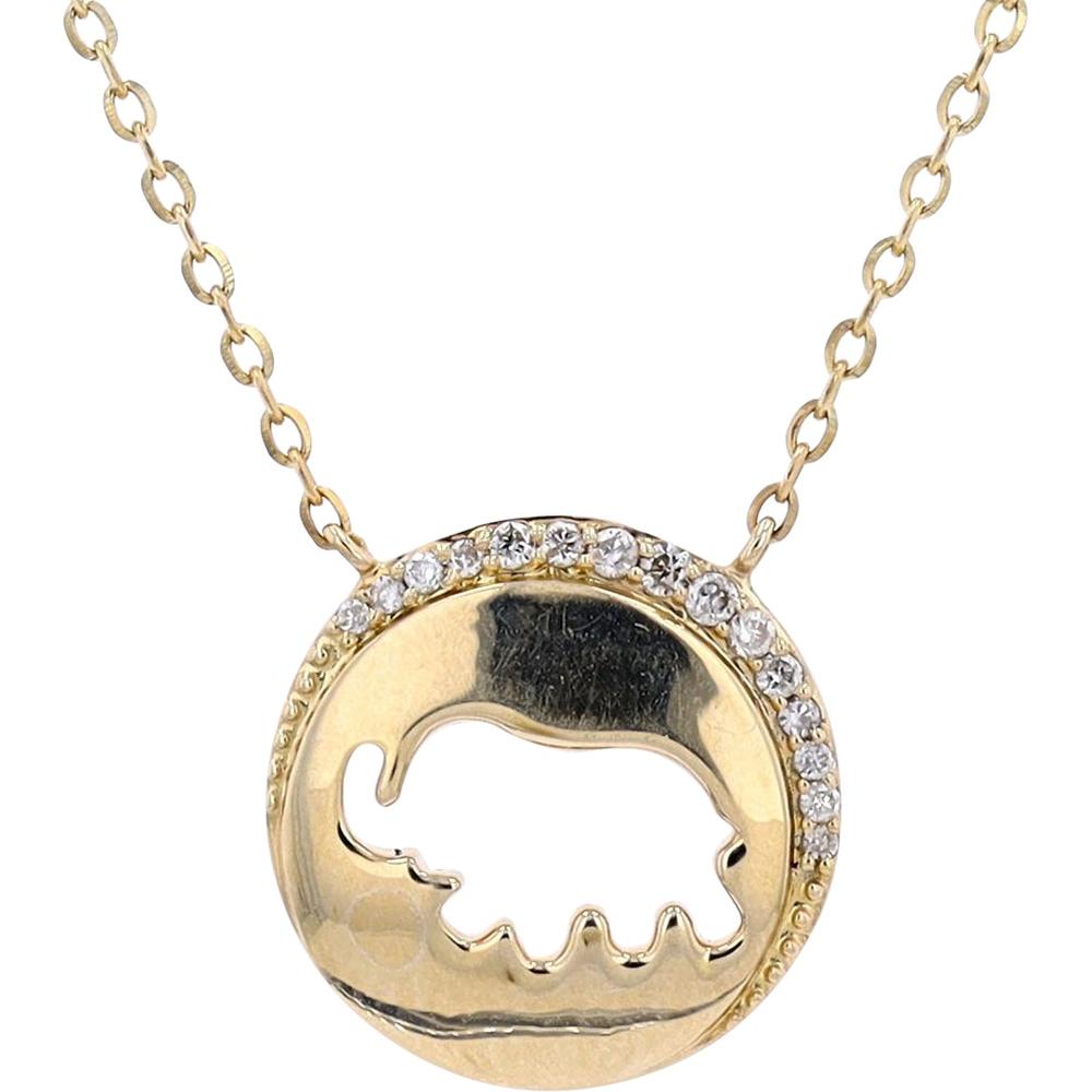 14K Yellow Gold Diamond Elephant Pendant Necklace with Adjustable Chain - 0.05 Carats Total Diamond Weight