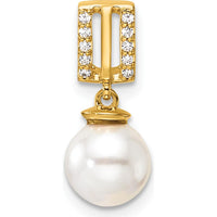 14K Yellow Gold Diamond-Encrusted Freshwater Cultured Pearl Pendant - 1/20 Carat Total Diamond Weight by Monteluci Fine Jewelry
