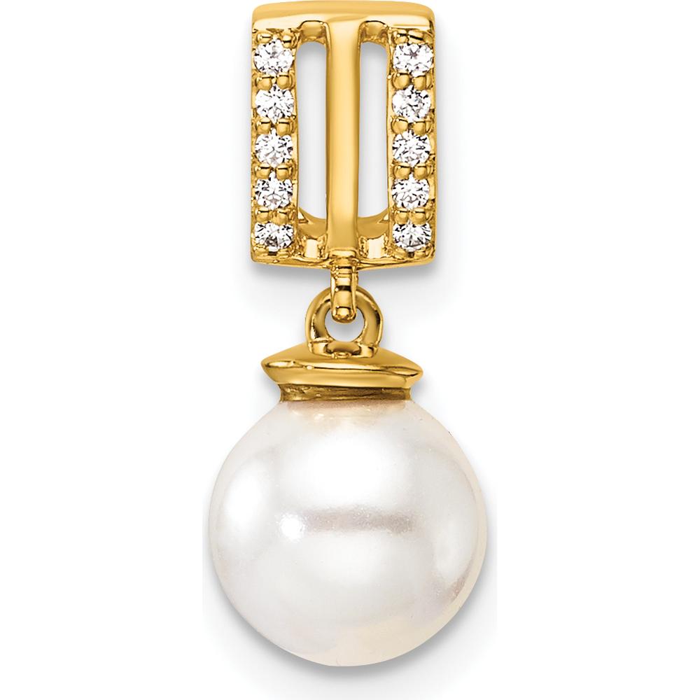 14K Yellow Gold Diamond-Encrusted Freshwater Cultured Pearl Pendant - 1/20 Carat Total Diamond Weight by Monteluci Fine Jewelry