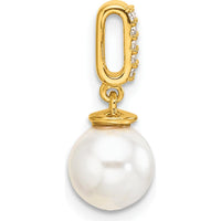 14K Yellow Gold Diamond-Encrusted Freshwater Cultured Pearl Pendant - 1/20 Carat Total Diamond Weight by Monteluci Fine Jewelry