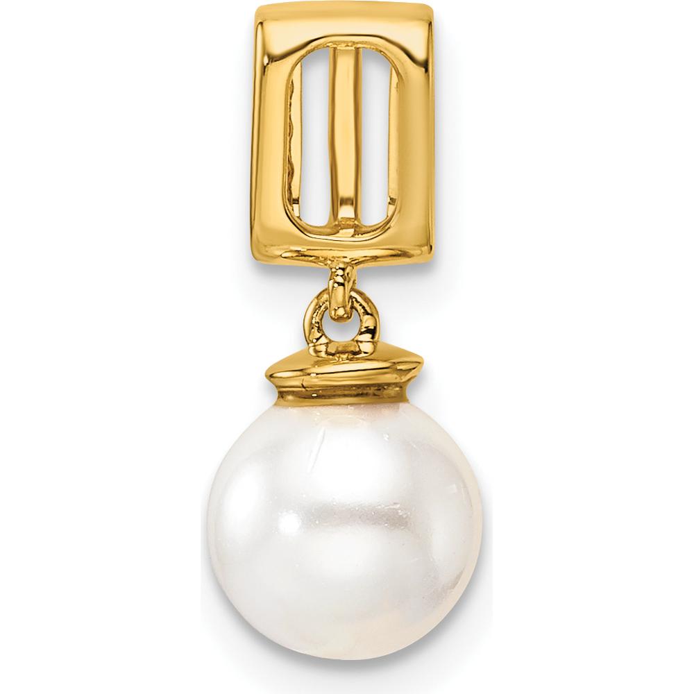 14K Yellow Gold Diamond-Encrusted Freshwater Cultured Pearl Pendant - 1/20 Carat Total Diamond Weight by Monteluci Fine Jewelry