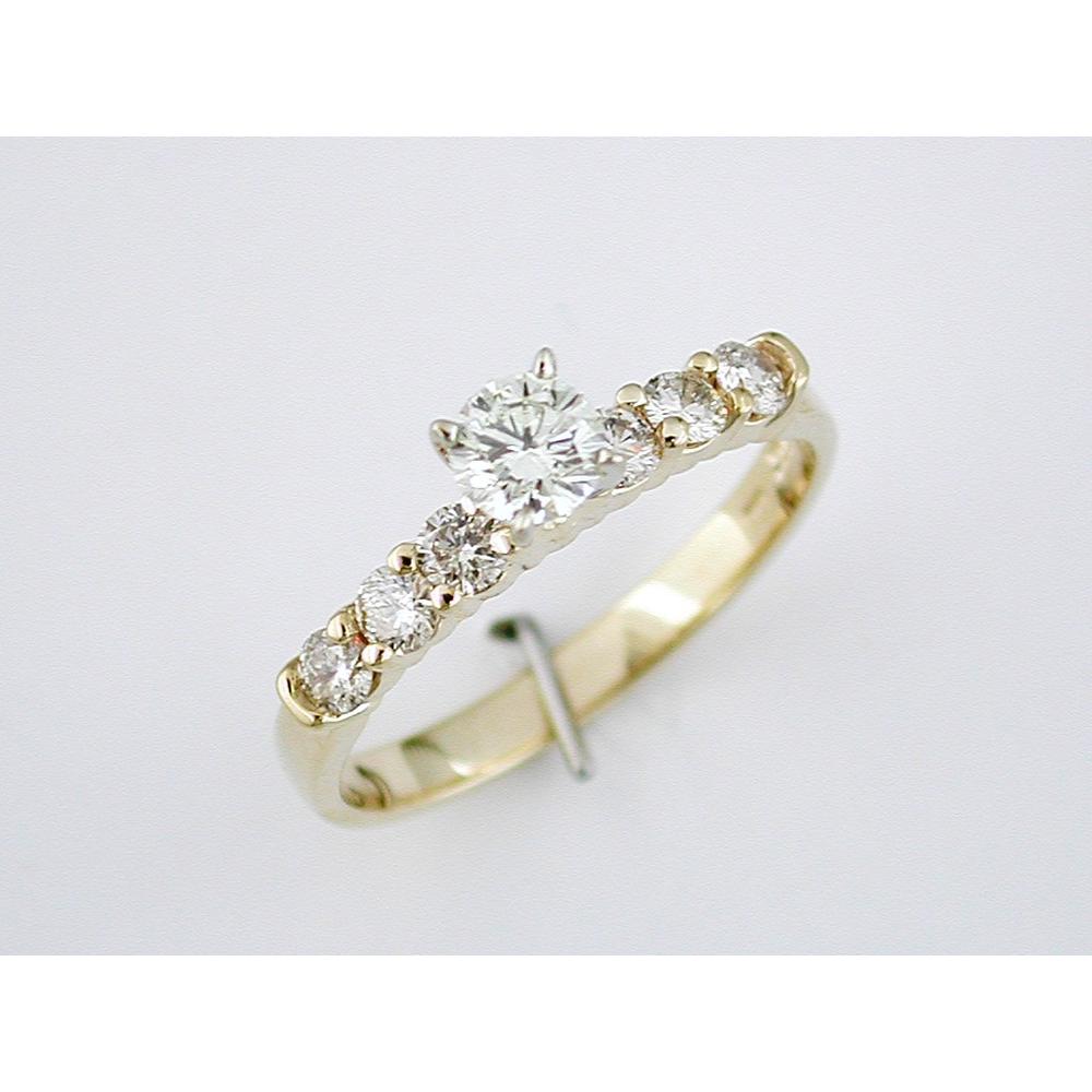 14K Yellow Gold Diamond Engagement Ring with 0.34 Carat Round Center and 0.42 Carat Accent Diamonds in Shared Prong Setting - Royal Jewelry