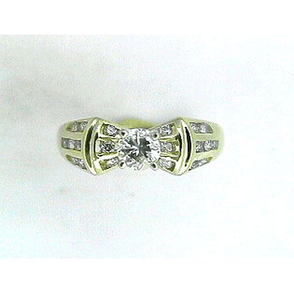 14K Yellow Gold Diamond Engagement Ring with 0.40 Carat Round Center Diamond and Round & Baguette Diamond Accents - 0.72 Carat Total Diamond Weight - Royal Jewelry