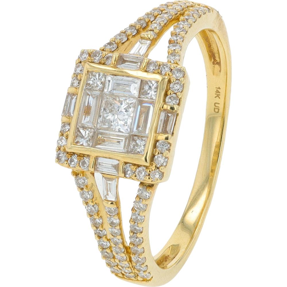 14K Yellow Gold Diamond Engagement Ring with Square Setting - 0.60 Carat Total Diamond Weight