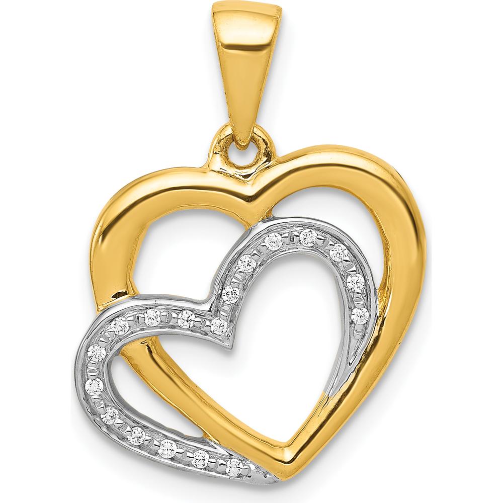 14K Yellow Gold Diamond Entwined Hearts Pendant with 18 Round Diamonds - 0.054 Carat Total Diamond Weight by Monteluci Fine Jewelry