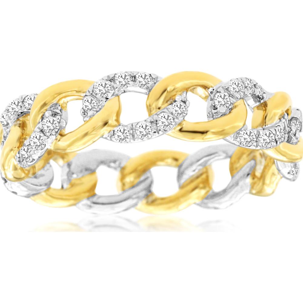 14K Yellow Gold Diamond Eternity Cuban Link Band with Round Brilliant Cut Stones - 0.50 Carat Total Weight - Royal Jewelry