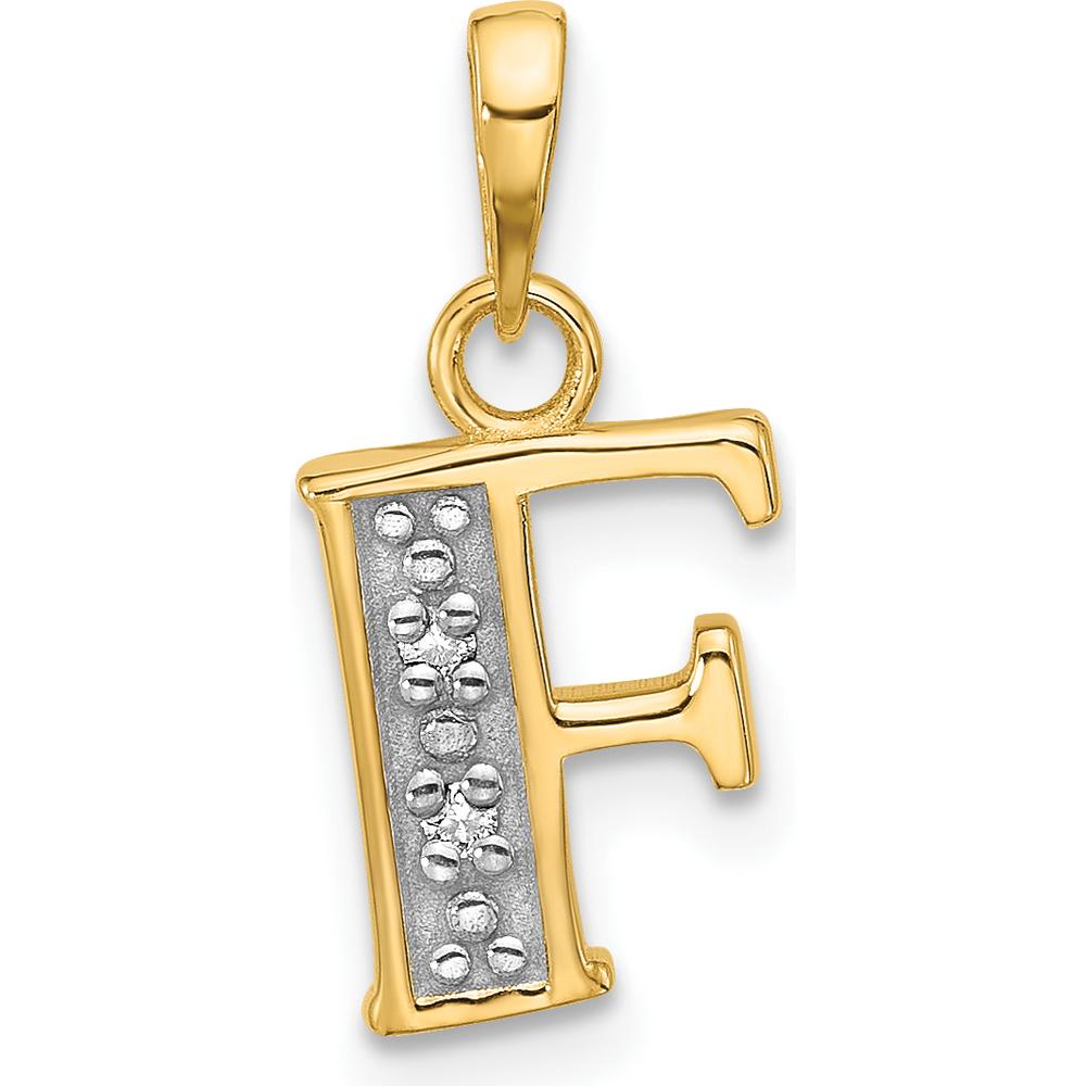 14K Yellow Gold Diamond "F" Initial Pendant with Rhodium Accents - 0.02 Carat Total Diamond Weight by Oro Pregiato