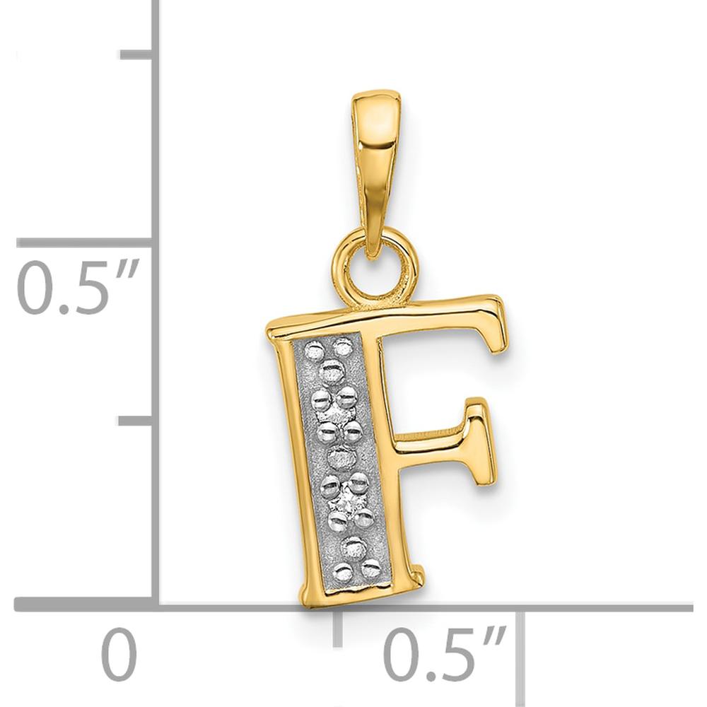 14K Yellow Gold Diamond "F" Initial Pendant with Rhodium Accents - 0.02 Carat Total Diamond Weight by Oro Pregiato