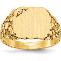 14K Yellow Gold Diamond Faceted Signet Ring with Satin Finish - 0.01 Carat Diamond by 0