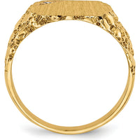 14K Yellow Gold Diamond Faceted Signet Ring with Satin Finish - 0.01 Carat Diamond by 0