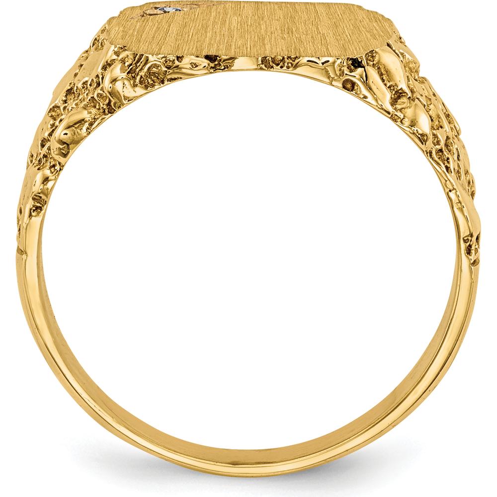 14K Yellow Gold Diamond Faceted Signet Ring with Satin Finish - 0.01 Carat Diamond by 0