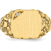 14K Yellow Gold Diamond Faceted Signet Ring with Satin Finish - 0.01 Carat Diamond by 0