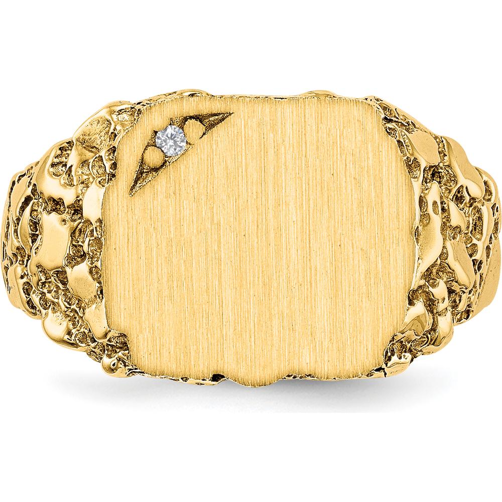 14K Yellow Gold Diamond Faceted Signet Ring with Satin Finish - 0.01 Carat Diamond by 0