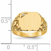 14K Yellow Gold Diamond Faceted Signet Ring with Satin Finish - 0.01 Carat Diamond by 0