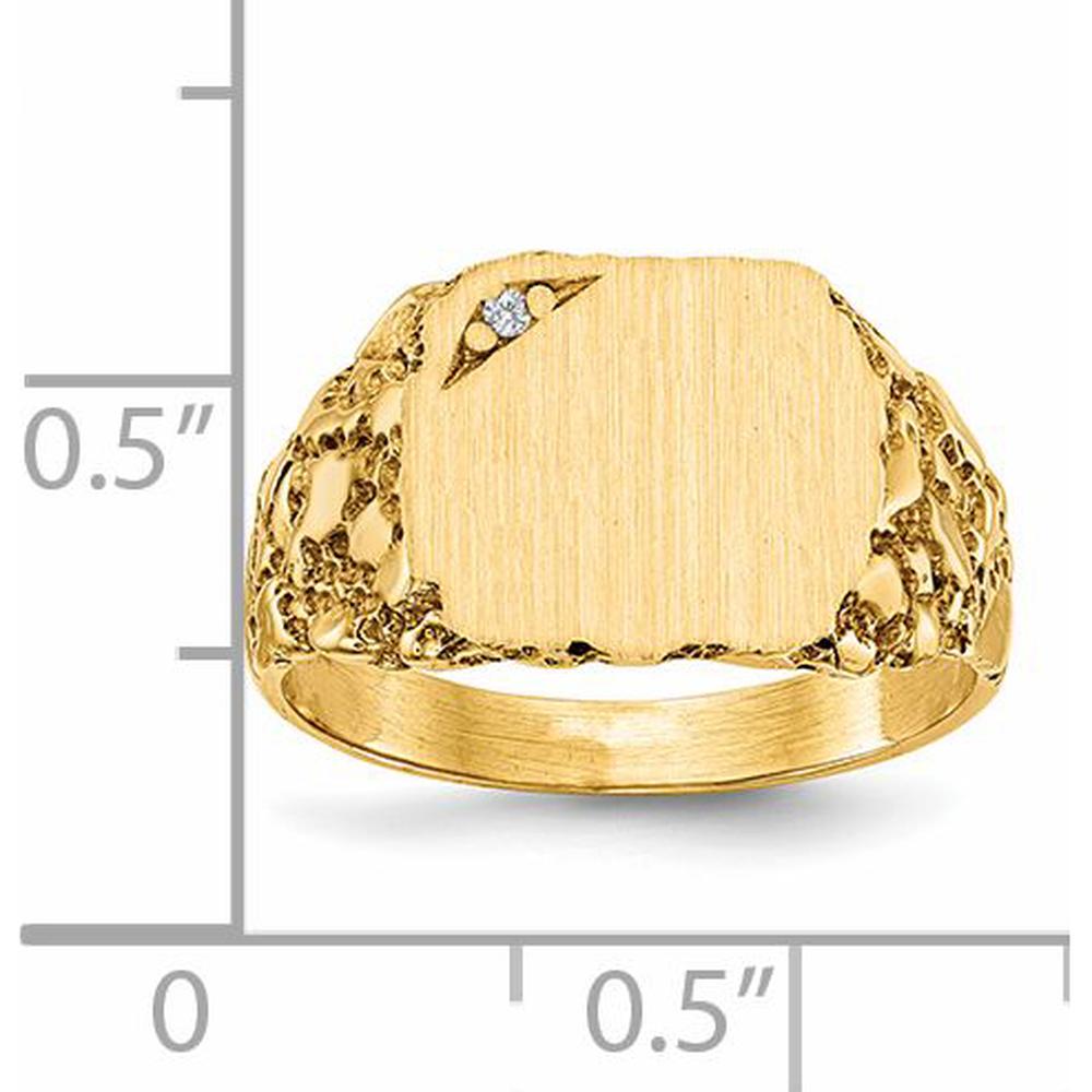 14K Yellow Gold Diamond Faceted Signet Ring with Satin Finish - 0.01 Carat Diamond by 0