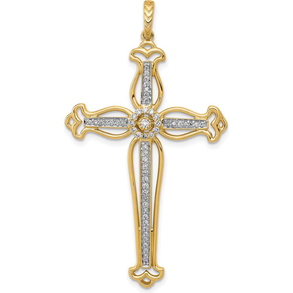14K Yellow Gold Diamond Fancy Budded Cross Pendant - 1/4 Carat Total Diamond Weight by Monteluci Fine Jewelry