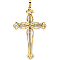 14K Yellow Gold Diamond Fancy Budded Cross Pendant - 1/4 Carat Total Diamond Weight by Monteluci Fine Jewelry