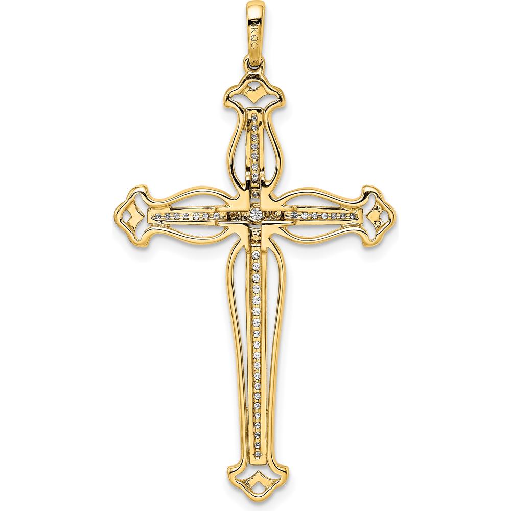 14K Yellow Gold Diamond Fancy Budded Cross Pendant - 1/4 Carat Total Diamond Weight by Monteluci Fine Jewelry