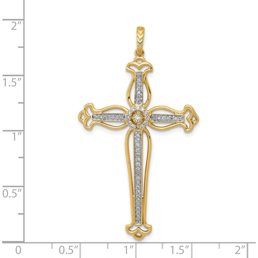 14K Yellow Gold Diamond Fancy Budded Cross Pendant - 1/4 Carat Total Diamond Weight by Monteluci Fine Jewelry