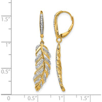 14K Yellow Gold Diamond Feather Leverback Drop Earrings - 0.027 Carats Total Diamond Weight by Monteluci Fine Jewelry
