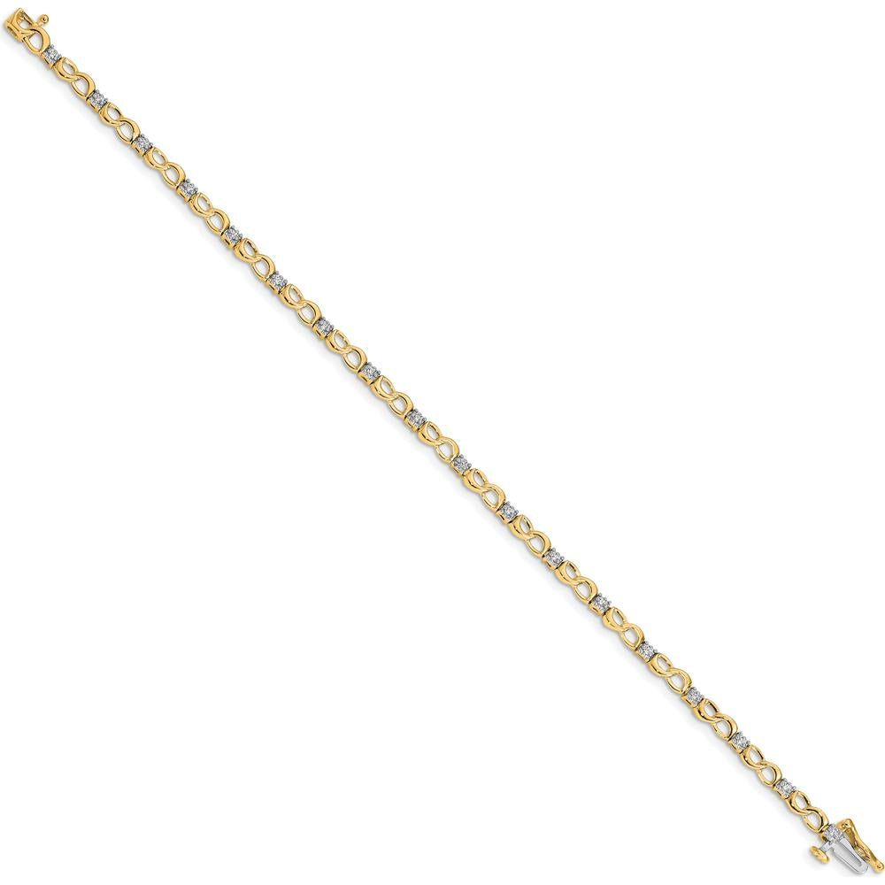 14K Yellow Gold Diamond Figure 8 Link Bracelet with 1/6 Carats Diamonds - Elegant 7" Design by Monteluci Fine Jewelry