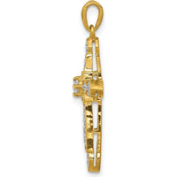 14K Yellow Gold Diamond Filigree Cross Pendant with Round Diamonds - 1/6 Carat Total Diamond Weight by Monteluci Fine Jewelry