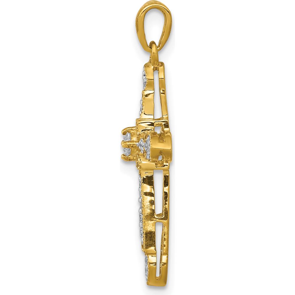 14K Yellow Gold Diamond Filigree Cross Pendant with Round Diamonds - 1/6 Carat Total Diamond Weight by Monteluci Fine Jewelry