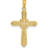 14K Yellow Gold Diamond Filigree Cross Pendant with Round Diamonds - 1/6 Carat Total Diamond Weight by Monteluci Fine Jewelry