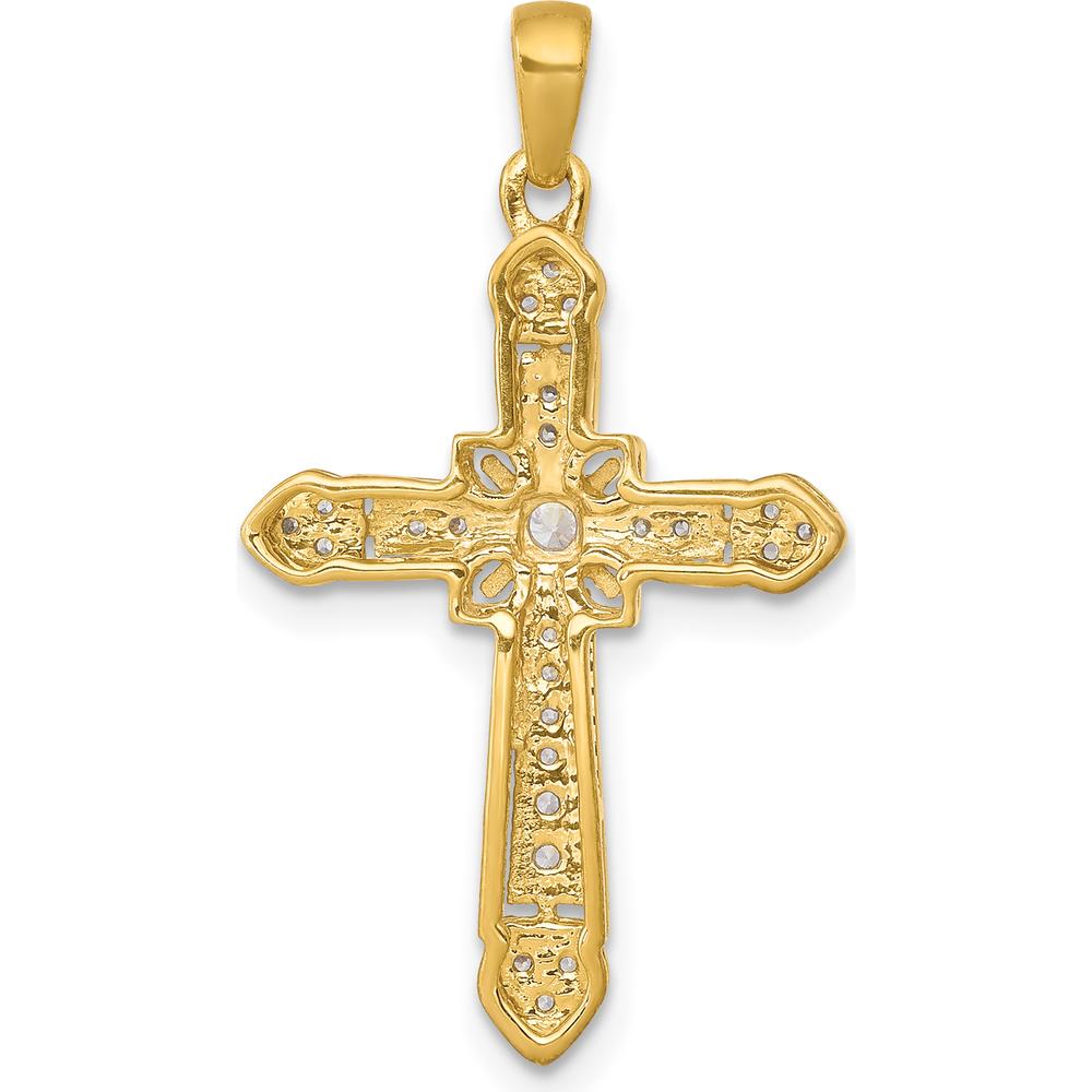 14K Yellow Gold Diamond Filigree Cross Pendant with Round Diamonds - 1/6 Carat Total Diamond Weight by Monteluci Fine Jewelry