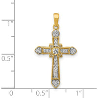 14K Yellow Gold Diamond Filigree Cross Pendant with Round Diamonds - 1/6 Carat Total Diamond Weight by Monteluci Fine Jewelry