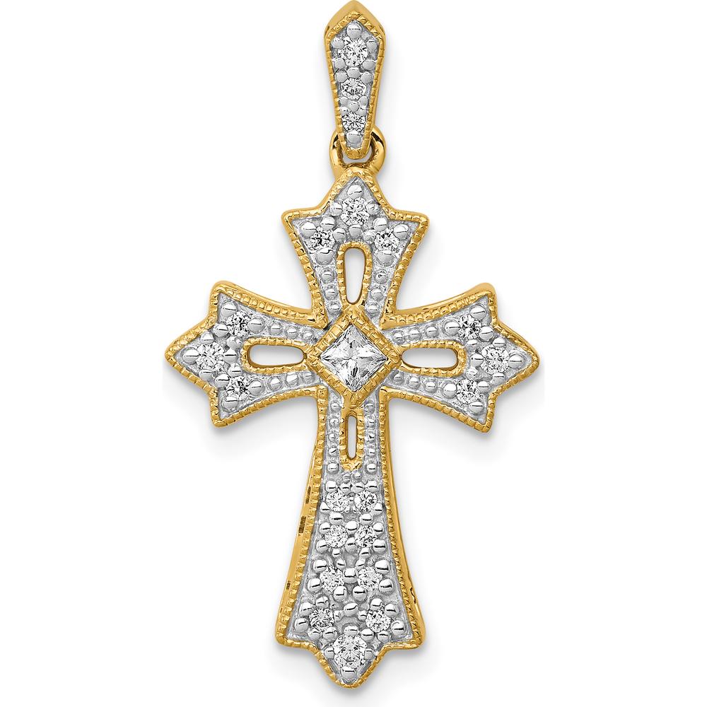 14K Yellow Gold Diamond Fleur de Lis Cross Pendant - 1/6 Carat Total Diamond Weight by Monteluci Fine Jewelry