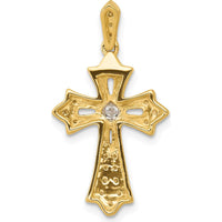 14K Yellow Gold Diamond Fleur de Lis Cross Pendant - 1/6 Carat Total Diamond Weight by Monteluci Fine Jewelry