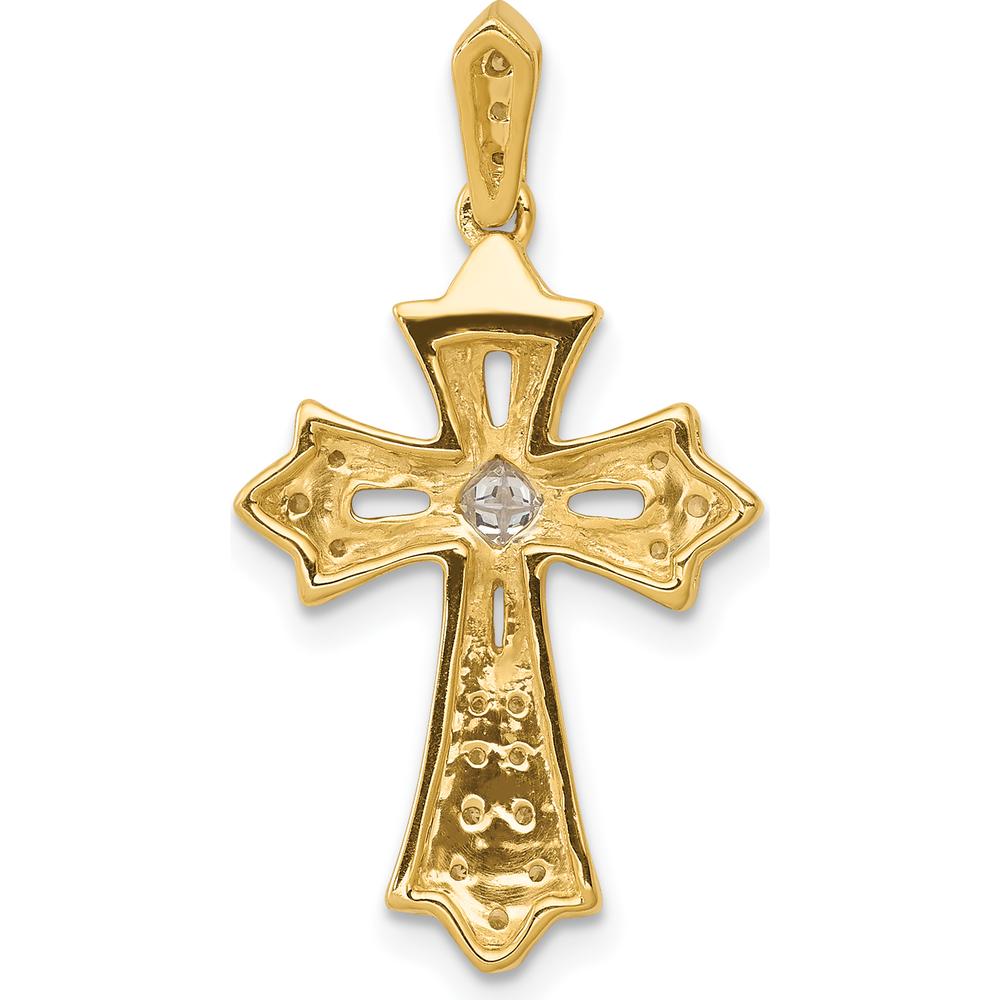 14K Yellow Gold Diamond Fleur de Lis Cross Pendant - 1/6 Carat Total Diamond Weight by Monteluci Fine Jewelry