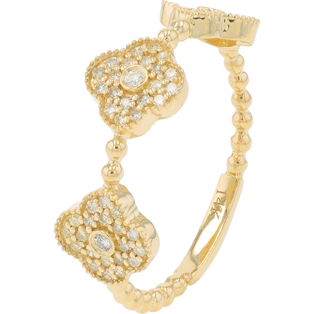 14K Yellow Gold Diamond Floral Cluster Ring with Pave-Set Diamonds - 0.25 Carat Total Diamond Weight