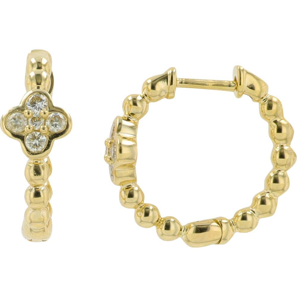 14K Yellow Gold Diamond Floral Huggies - 0.13 Carat Total Diamond Weight