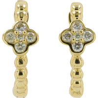 14K Yellow Gold Diamond Floral Huggies - 0.13 Carat Total Diamond Weight