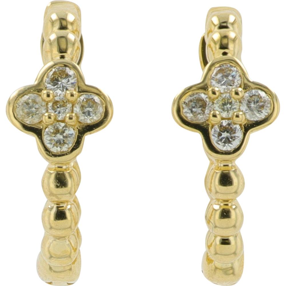 14K Yellow Gold Diamond Floral Huggies - 0.13 Carat Total Diamond Weight