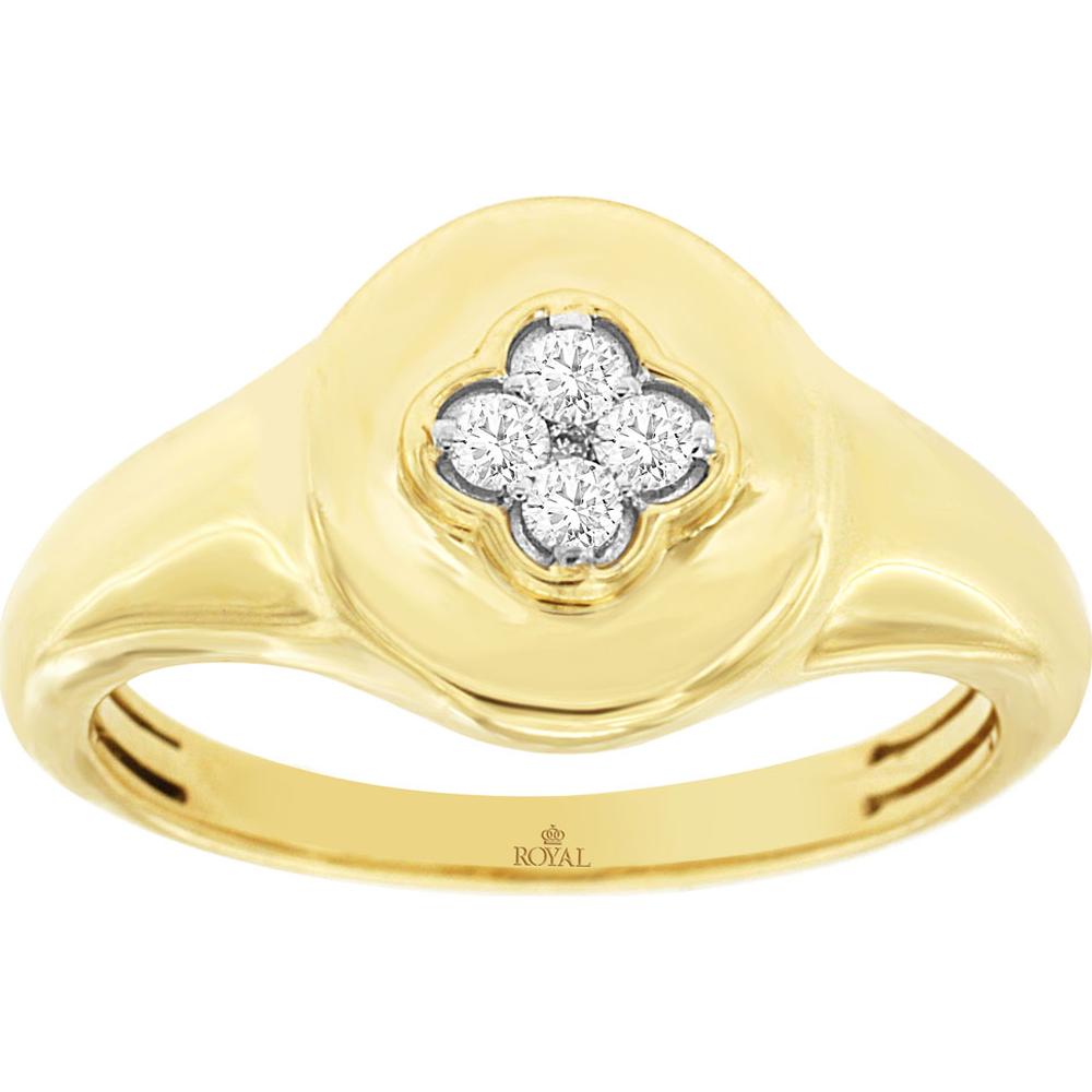 14K Yellow Gold Diamond Floral Ring with Round Diamonds - 0.12 Carats Total Diamond Weight
