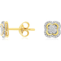14K Yellow Gold Diamond Floral Stud Earrings - 0.16 Carats Total Diamond Weight
