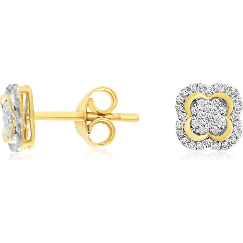 14K Yellow Gold Diamond Floral Stud Earrings - 0.16 Carats Total Diamond Weight