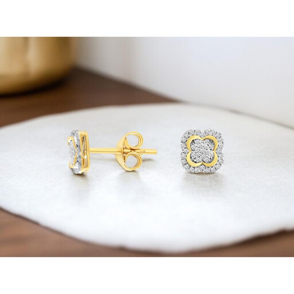 14K Yellow Gold Diamond Floral Stud Earrings - 0.16 Carats Total Diamond Weight