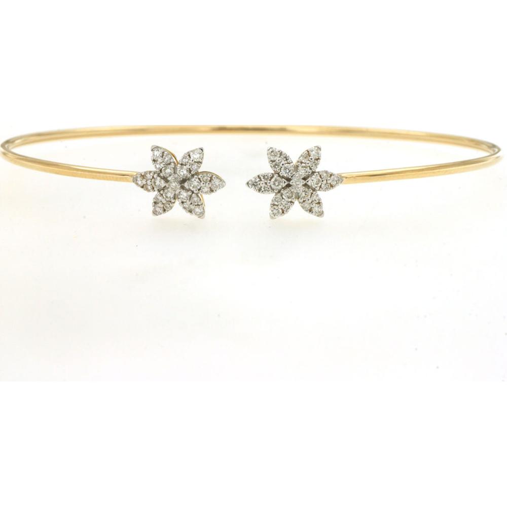 14K Yellow Gold Diamond Flower Bangle with Open Cuff Design and 0.47 Carat Total Diamond Weight - Royal Jewelry