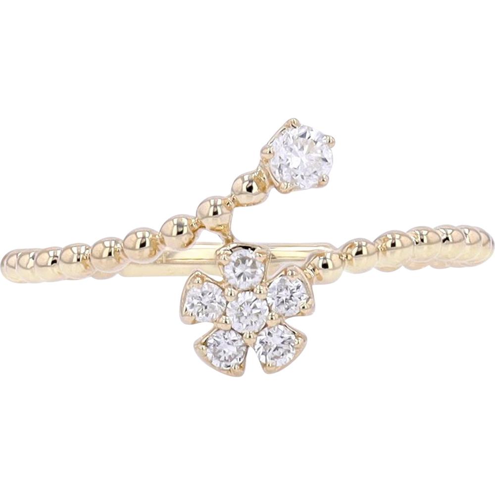 14K Yellow Gold Diamond Flower Bypass Ring with 0.18 Carat Total Diamond Weight