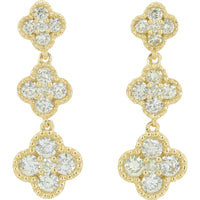 14K Yellow Gold Diamond Flower Drop Earrings - 1.00 Carat Total Diamond Weight