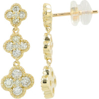 14K Yellow Gold Diamond Flower Drop Earrings - 1.00 Carat Total Diamond Weight