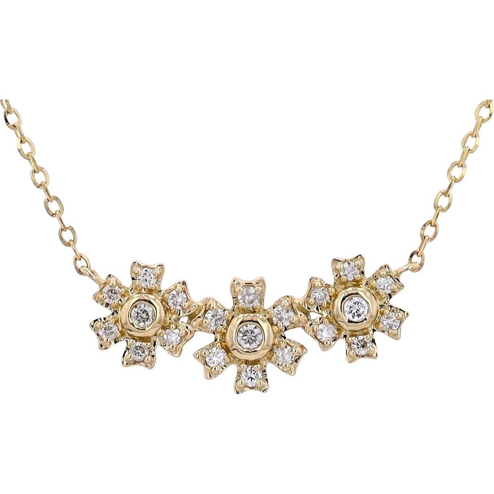 14K Yellow Gold Diamond Flower Necklace with 0.14 Carat Total Diamond Weight
