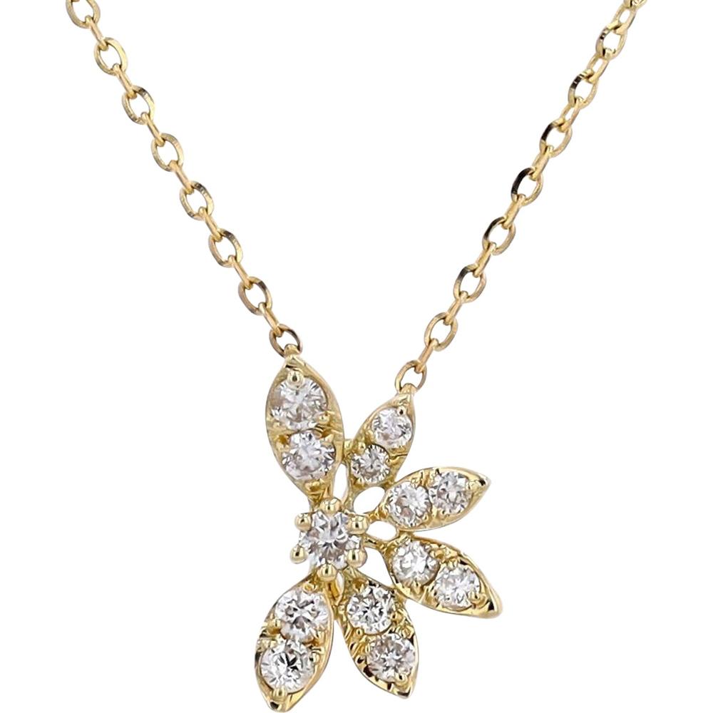 14K Yellow Gold Diamond Flower Pendant Necklace with Adjustable Chain - 0.20 Carat Total Diamond Weight