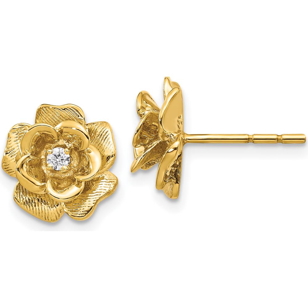 14K Yellow Gold Diamond Flower Post Earrings with Round Brilliant-Cut Diamonds - 0.035 Carat Total Diamond Weight by Monteluci Fine Jewelry
