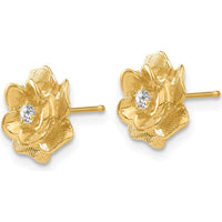 14K Yellow Gold Diamond Flower Post Earrings with Round Brilliant-Cut Diamonds - 0.035 Carat Total Diamond Weight by Monteluci Fine Jewelry